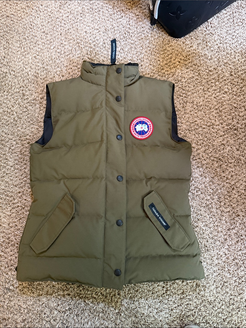 Canada Goose Olive Puffer Vest with Logo Patch Women’s